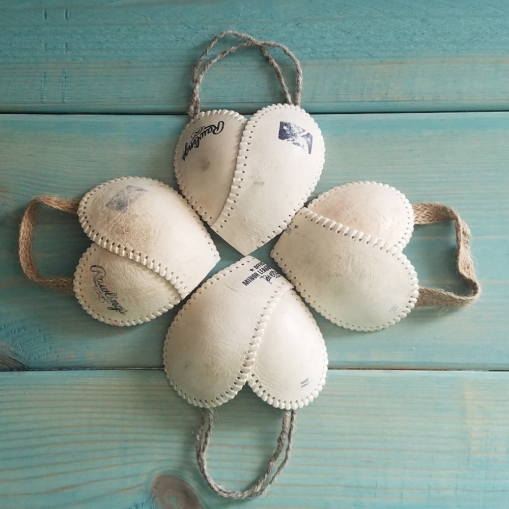 Genuine Rawlings Used Baseball Heart Ornaments